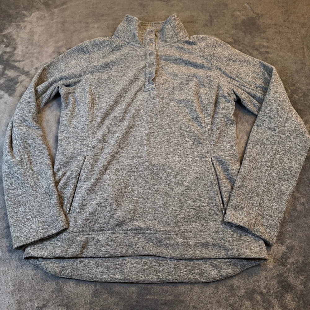Duluth Trading Co Grey Fleece Snap Mock Neck Pullover Thumbholes Womens‎ Medium